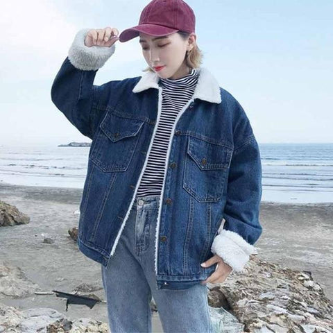 Oversized Wool Lined Denim Jacket