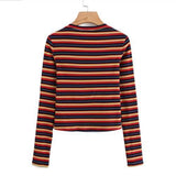 Ribbed Vintage Striped Long Sleeve Top