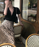 High Waisted Leopard Midi Skirt