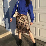 High Waisted Leopard Midi Skirt