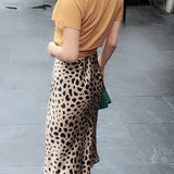 High Waisted Leopard Midi Skirt