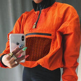 Orange Mesh Pocket Pullover
