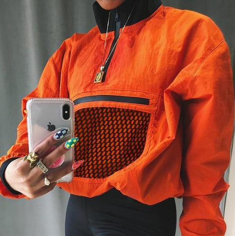 Orange Mesh Pocket Pullover