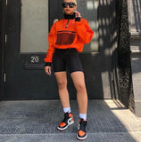 Orange Mesh Pocket Pullover