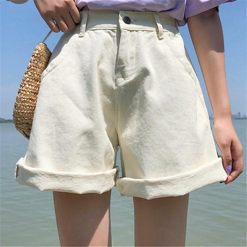 High Waisted Creme Denim Shorts