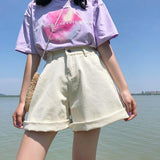 High Waisted Creme Denim Shorts