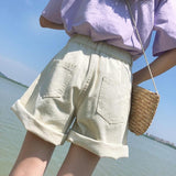 High Waisted Creme Denim Shorts