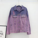 Purple Gradient Distressed Denim Jacket