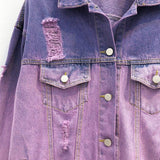 Purple Gradient Distressed Denim Jacket