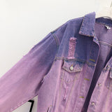 Purple Gradient Distressed Denim Jacket