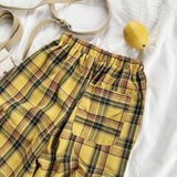 Yellow Plaid Straight Leg High Waisted Trousers
