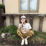 Yellow Plaid Straight Leg High Waisted Trousers