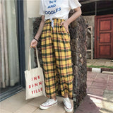 Yellow Plaid Straight Leg High Waisted Trousers