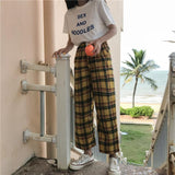 Yellow Plaid Straight Leg High Waisted Trousers