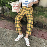 Yellow Plaid Straight Leg High Waisted Trousers