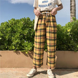 Yellow Plaid Straight Leg High Waisted Trousers