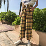 Yellow Plaid Straight Leg High Waisted Trousers