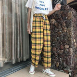 Yellow Plaid Straight Leg High Waisted Trousers