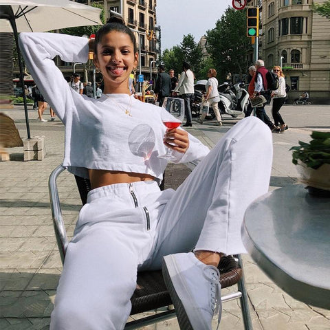 High Waisted White Zipper Trousers