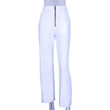 High Waisted White Zipper Trousers