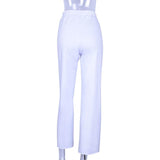 High Waisted White Zipper Trousers