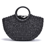 Half Crescent Woven Straw Beach Bag