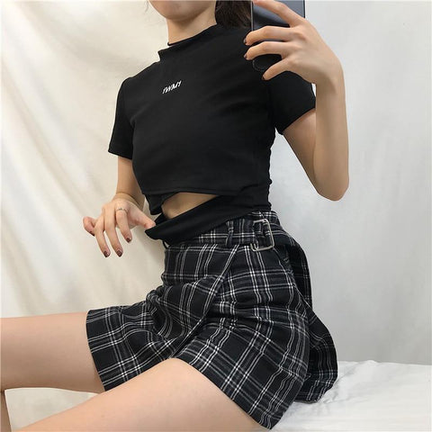 High Waisted Plaid Skirt Shorts