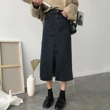 Middle Split Denim Midi Skirt