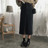 Middle Split Denim Midi Skirt