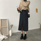 Middle Split Denim Midi Skirt