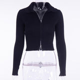 Knitted Ribbed Turn Down Collar Sweater