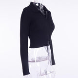 Knitted Ribbed Turn Down Collar Sweater