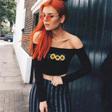 Embroidered Sunflower Cut Shoulder Top