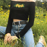 Embroidered Sunflower Cut Shoulder Top