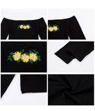 Embroidered Sunflower Cut Shoulder Top