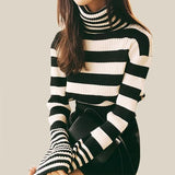Striped Turtleneck Knitted Sweater