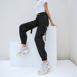 High Waisted Black Nylon Cargo Pants