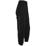 High Waisted Black Nylon Cargo Pants