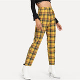 Yellow Plaid High Waisted Trousers