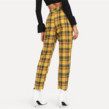 Yellow Plaid High Waisted Trousers