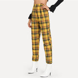 Yellow Plaid High Waisted Trousers