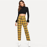 Yellow Plaid High Waisted Trousers