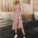 Red Floral Cami Midi Dress