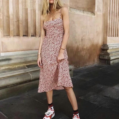 Red Floral Cami Midi Dress