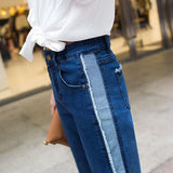 Deconstructed High Waisted Single Stripe Denim