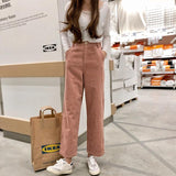 High Waisted Corduroy Straight Leg Trousers