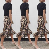 High Waisted Leopard Midi Skirt