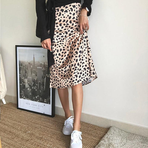 High Waisted Leopard Midi Skirt