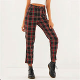 High Waist Cotton Plaid Trousers
