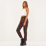 High Waist Cotton Plaid Trousers